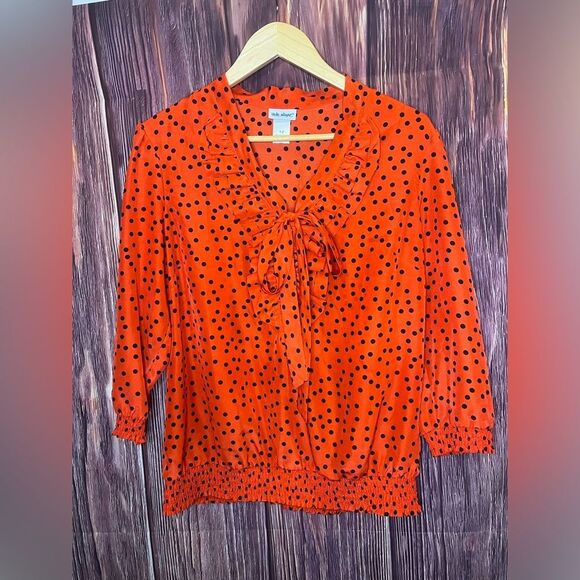 Vicki Wayne Red with Black Dots Blouse. Size 12. - Picture 1 of 6